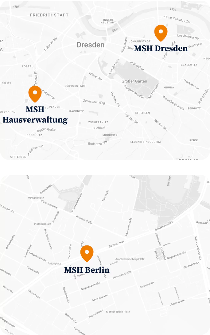 Unser Hauptsitz und unsere Hausverwaltung befinden sich in Dresden, eine Niederlassung befindet sich in Berlin. Von hier aus betreuen wir deutschlandweit mehr als 2.000 Mandanten.